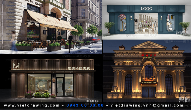 M0125 – EXTERIOR MODEL VOL.1 (NỘI & NGOẠI THẤT CAFE, SHOP, RETAILS…) (VRAY) 2024