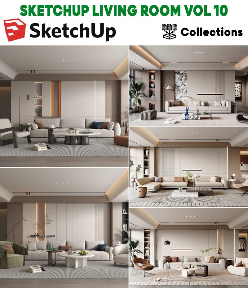 SKETCHUP LIVING ROOM VOL.10 | Model Phòng Khách SketchUp Phong Cách Creamy Minimalist