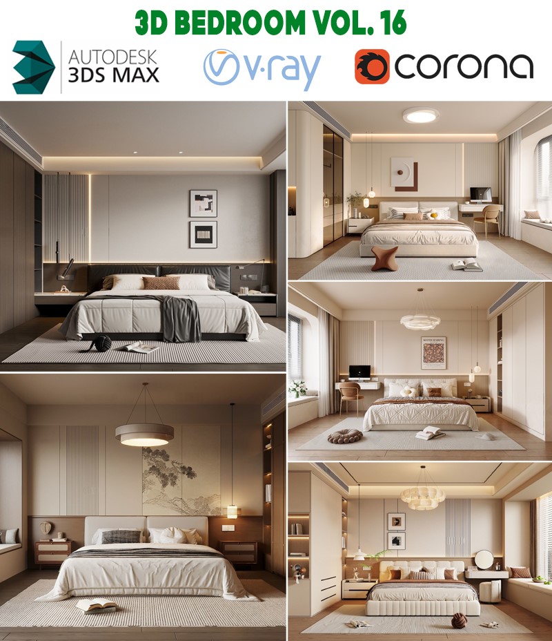 phòng ngủ vintage ấm áp 3D Max