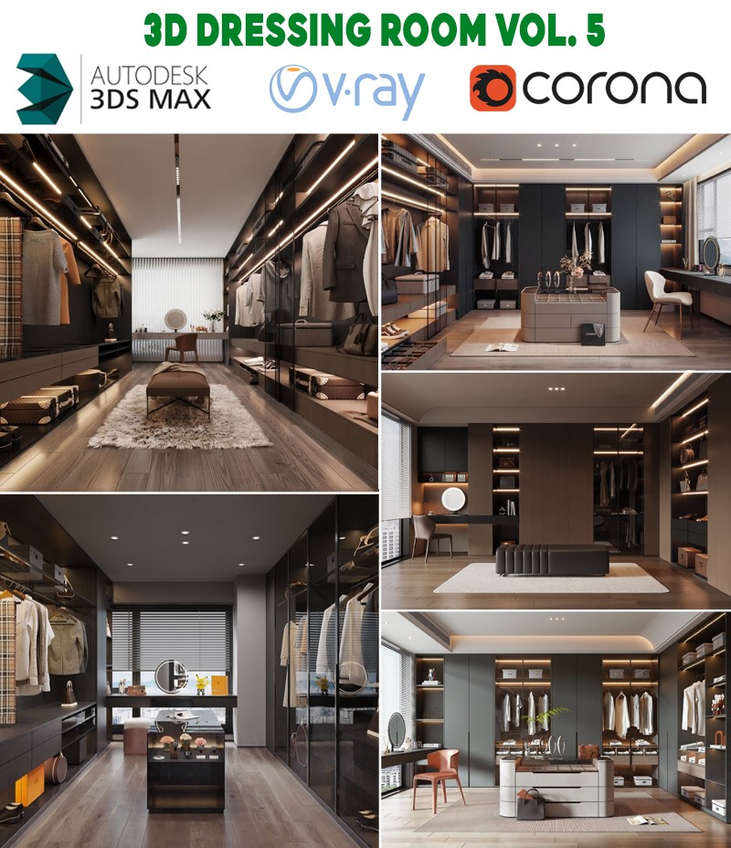 phòng thay đồ hiện đại sang trọng 3D Max