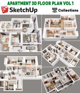 SK0142 – APARTMENT 3D FLOOR PLAN SKETCHUP VOL.1