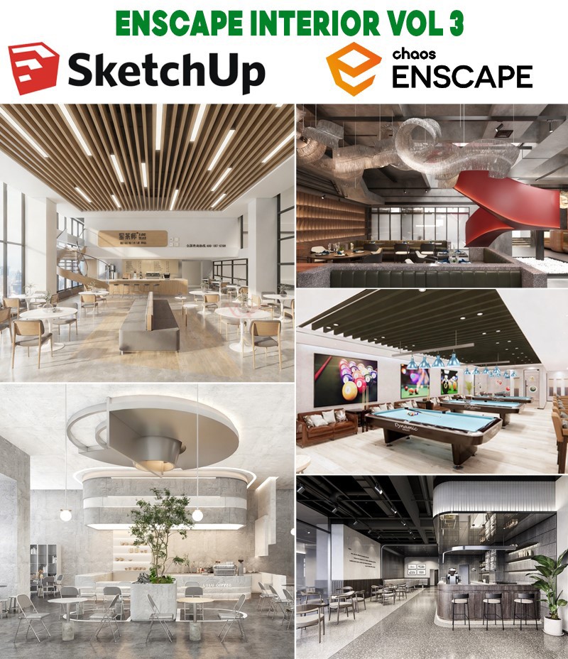 scene nội thất sketchup enscape, enscape interior render scene, model nội thất sketchup enscape, sketchup commercial interior scene