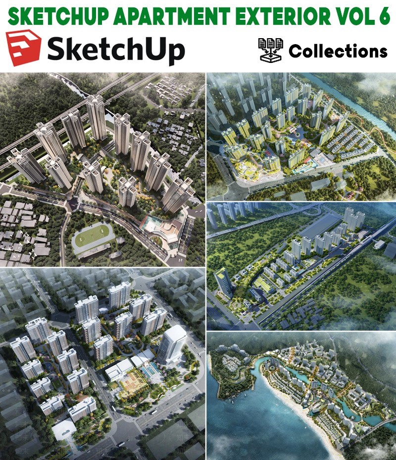 model chung cư sketchup, sketchup apartment exterior, model khu căn hộ sketchup, sketchup residential building model
