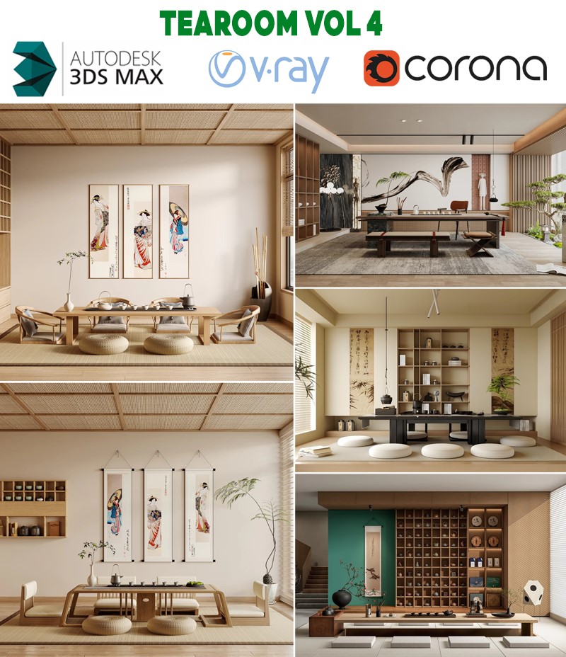 model 3d phòng trà nhật bản tearoom zen tatami