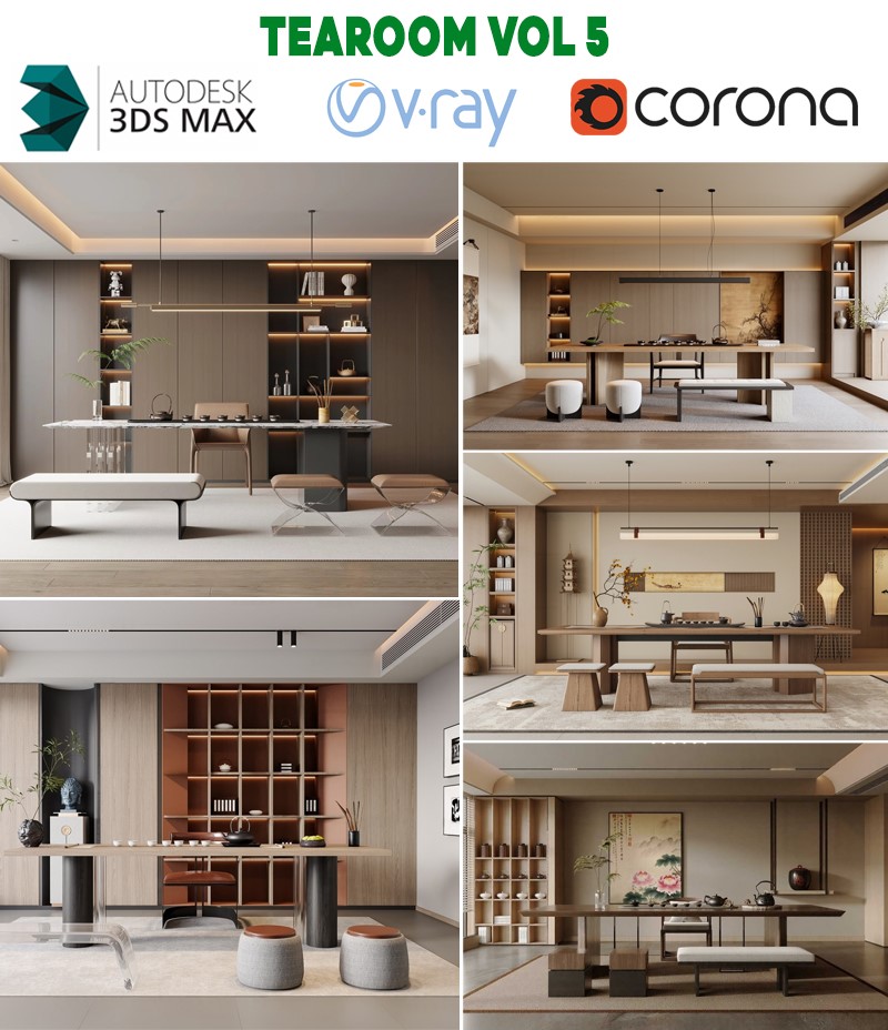 model 3d phòng trà nhật bản nhiều phong cách zen hiện đại