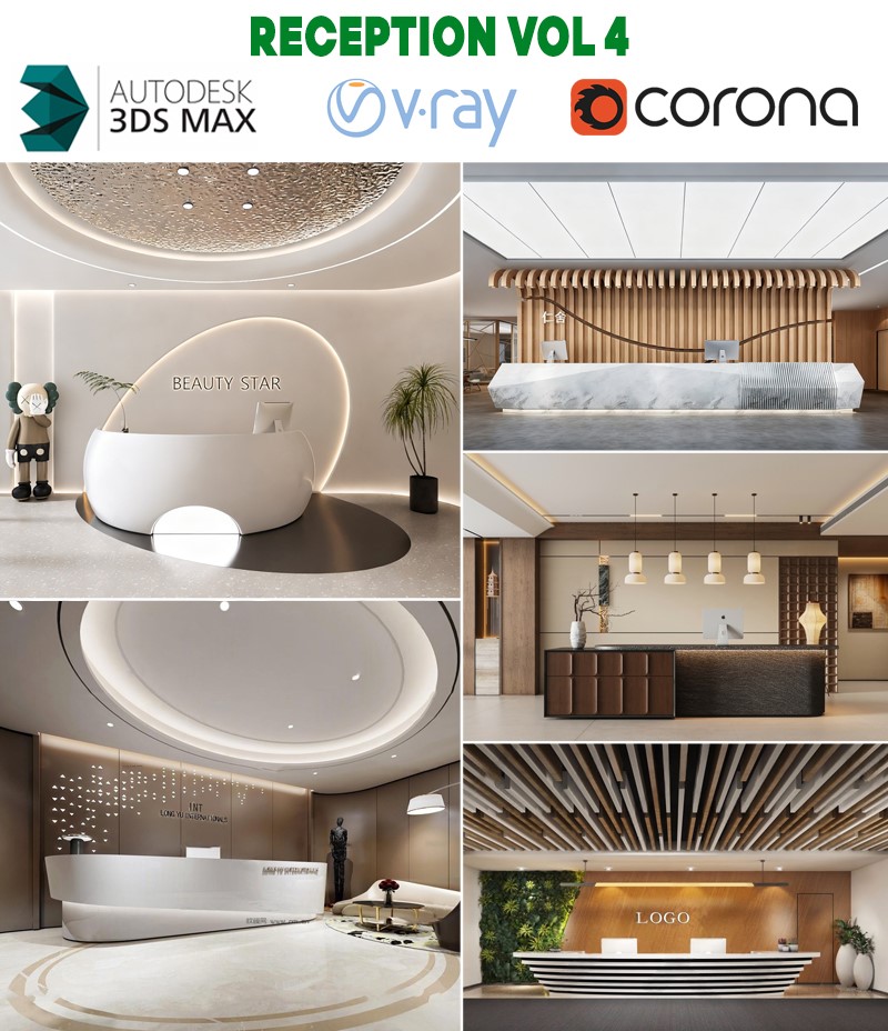 model 3d phòng lễ tân hiện đại reception