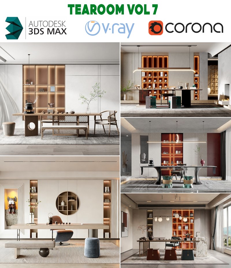 model 3d phòng trà hiện đại cao cấp tearoom interior