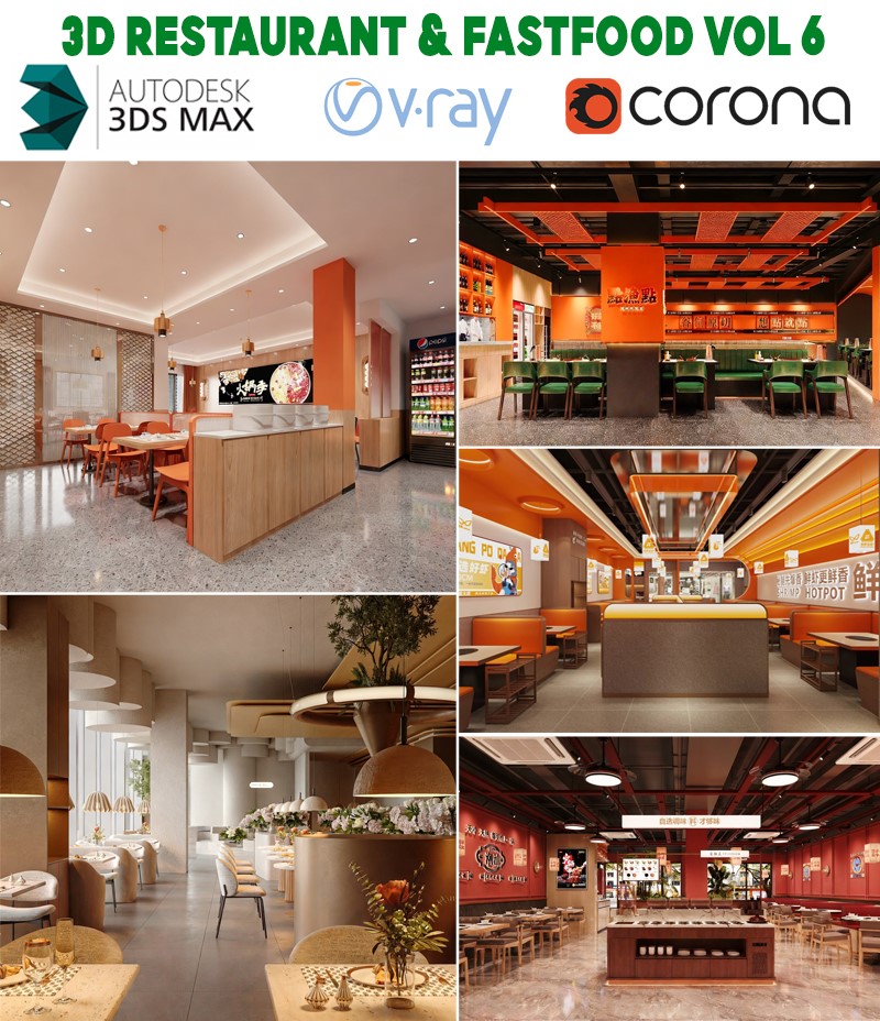 model 3d nhà hàng buffet fastfood hiện đại