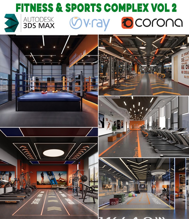 model 3d phòng gym fitness sports complex hiện đại