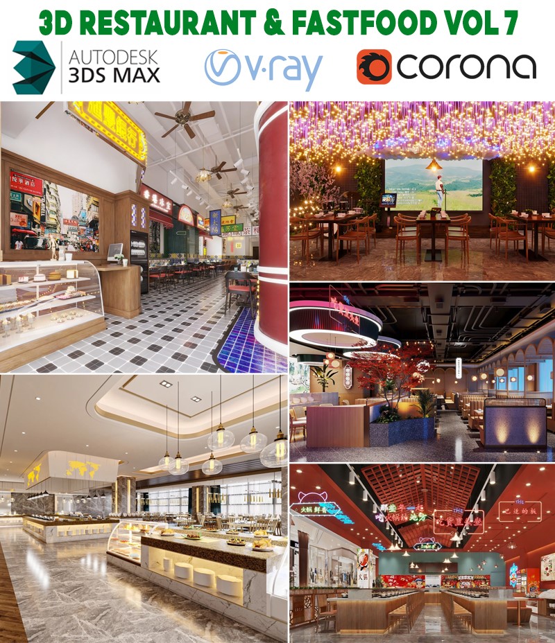 model 3d nhà hàng fastfood commercial hiện đại