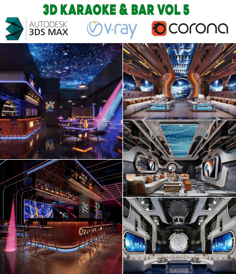 model 3d karaoke bar hiện đại ánh sáng led