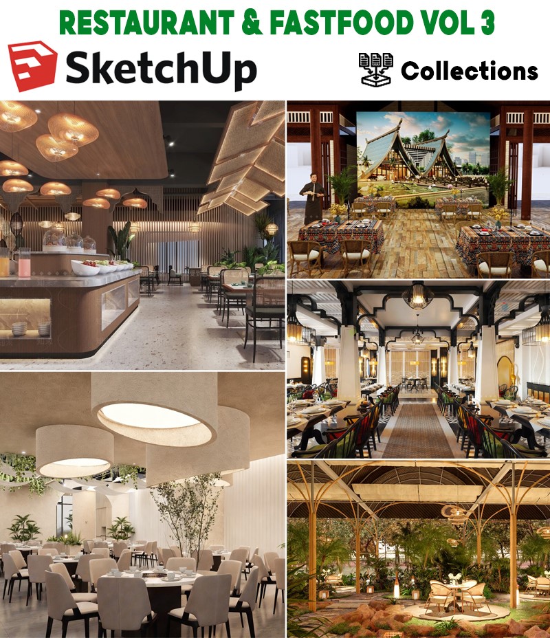 restaurant fastfood sketchup vol 3, nhà hàng thái lan sketchup , southeast asia restaurant sketchup, tropical restaurant interior sketchup, model nhà hàng đông nam á sketchup, fastfood sketchup render enscape, nội thất nhà hàng hiện đại sketchup, thai restaurant interior sketchup, file sketchup nhà hàng Indochine