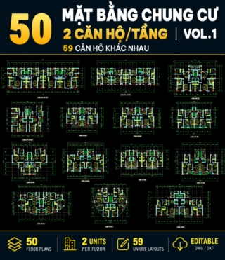 AC015 – 50 MẶT BẰNG CHUNG CƯ 2 CĂN HỘ/TẦNG VOL.1