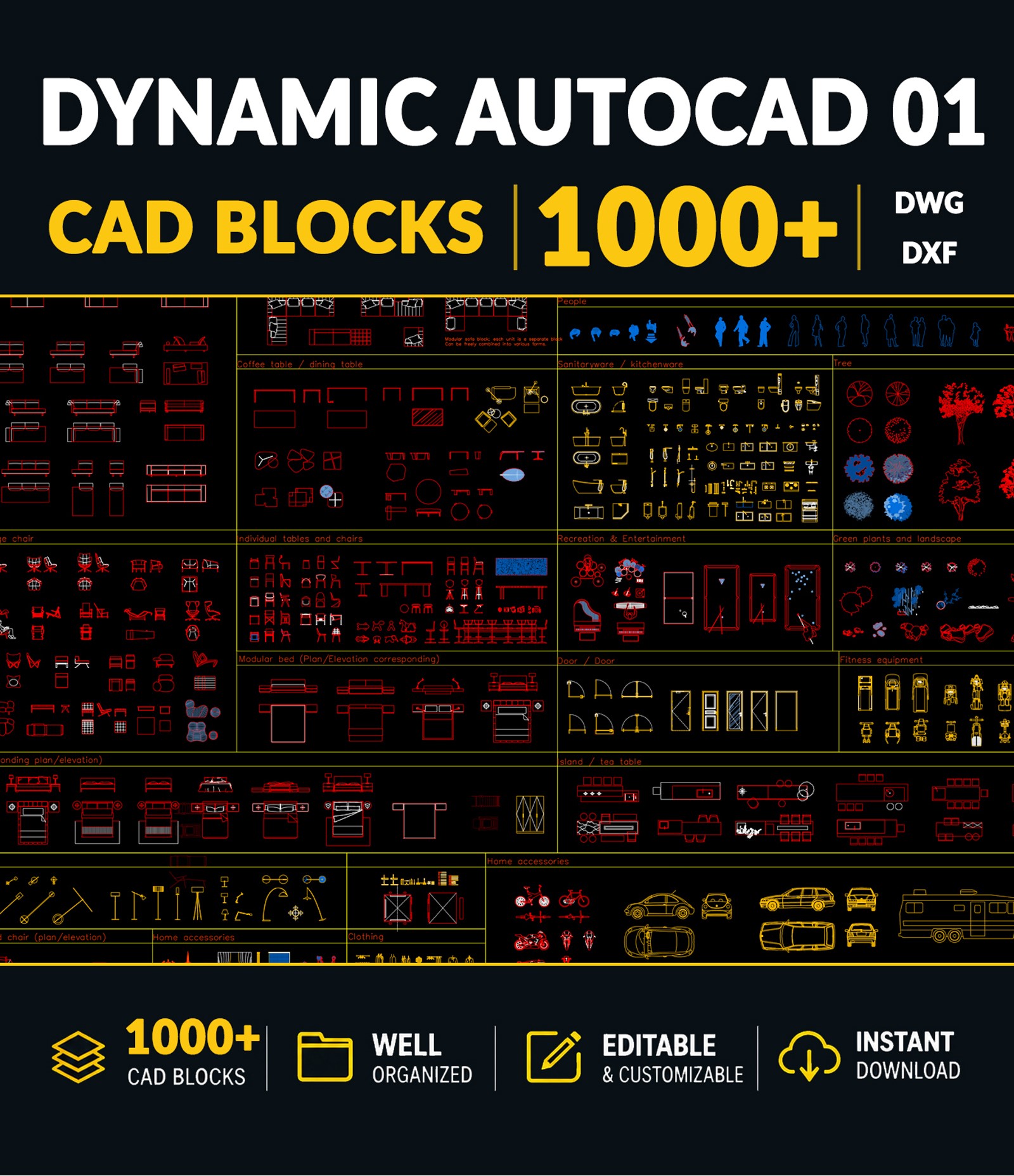 Dynamic AutoCAD Block Library Vol.1 | 1000+ DWG DXF