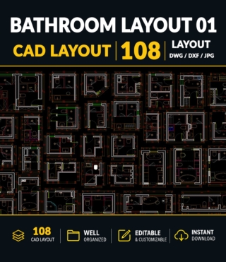 AC06 – 108 LUXURY BATHROOM CAD LAYOUTS VOL.1 | DWG DXF PLANS