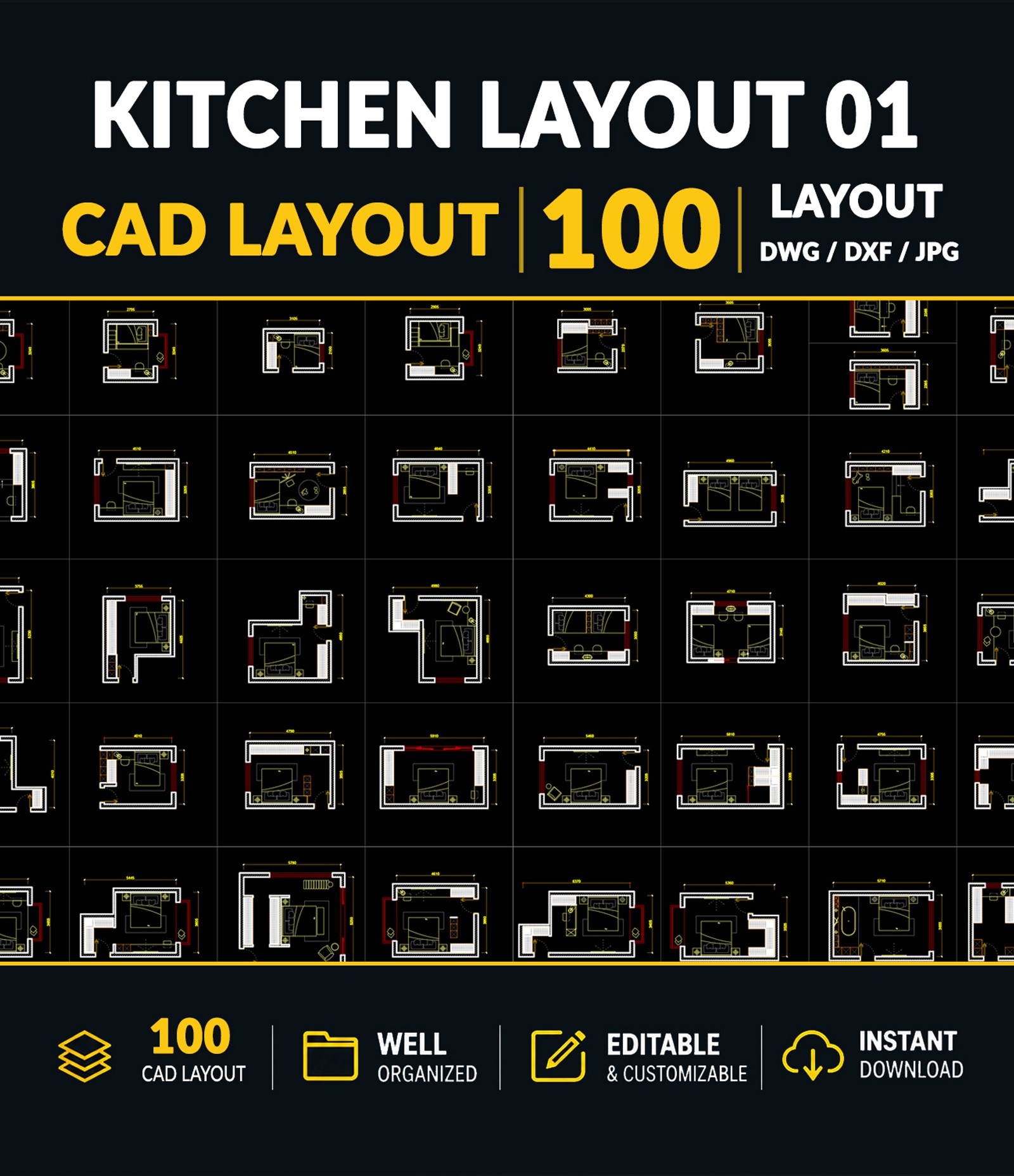 100 CAD Bố Trí Phòng Bếp | Luxury Kitchen Layouts Vol.1