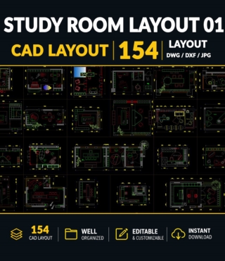 AC07 – 154 LUXURY STUDY ROOM LAYOUTS VOL.1 | DWG DXF AUTOCAD